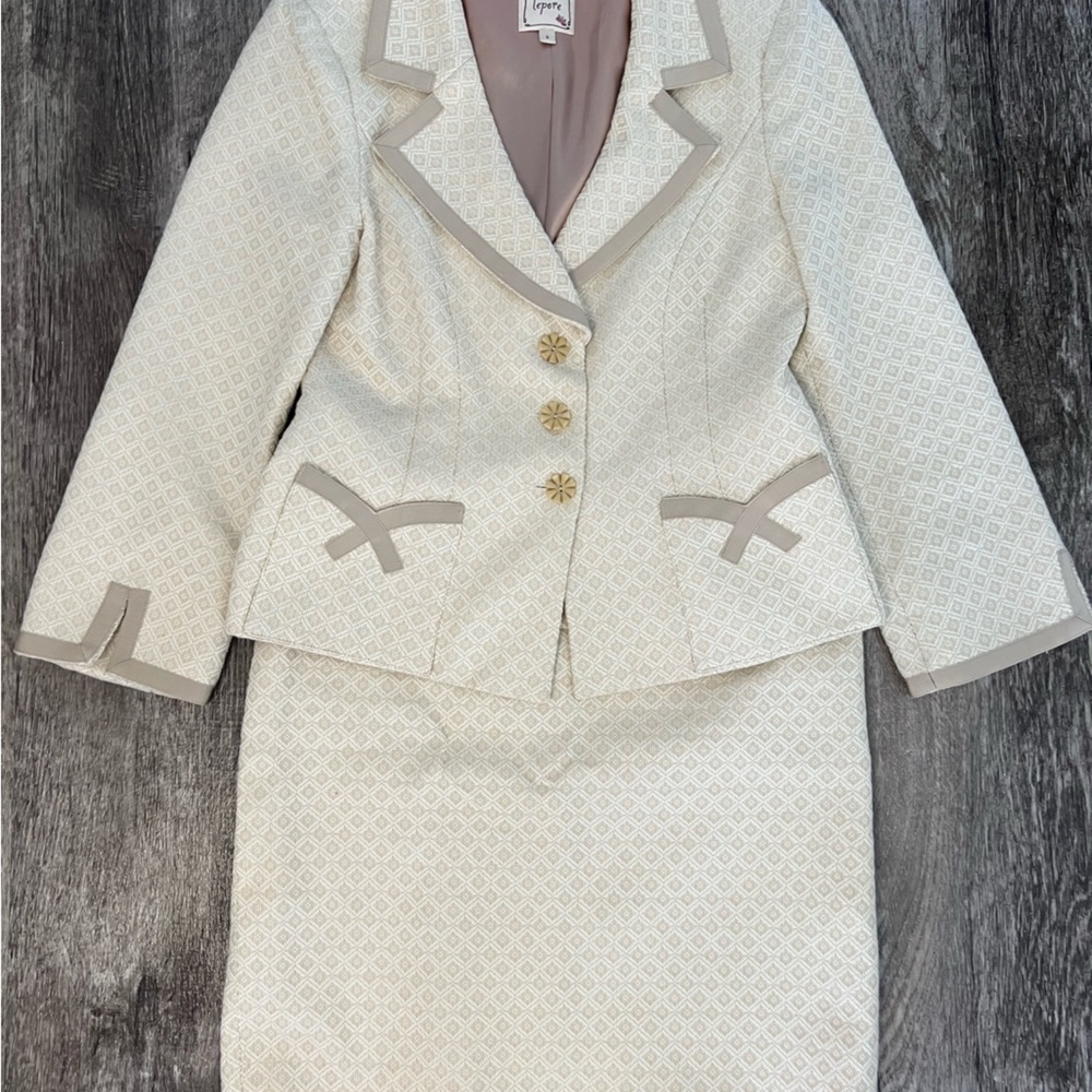 Nanette lepore cream and tan blazer and skirt set